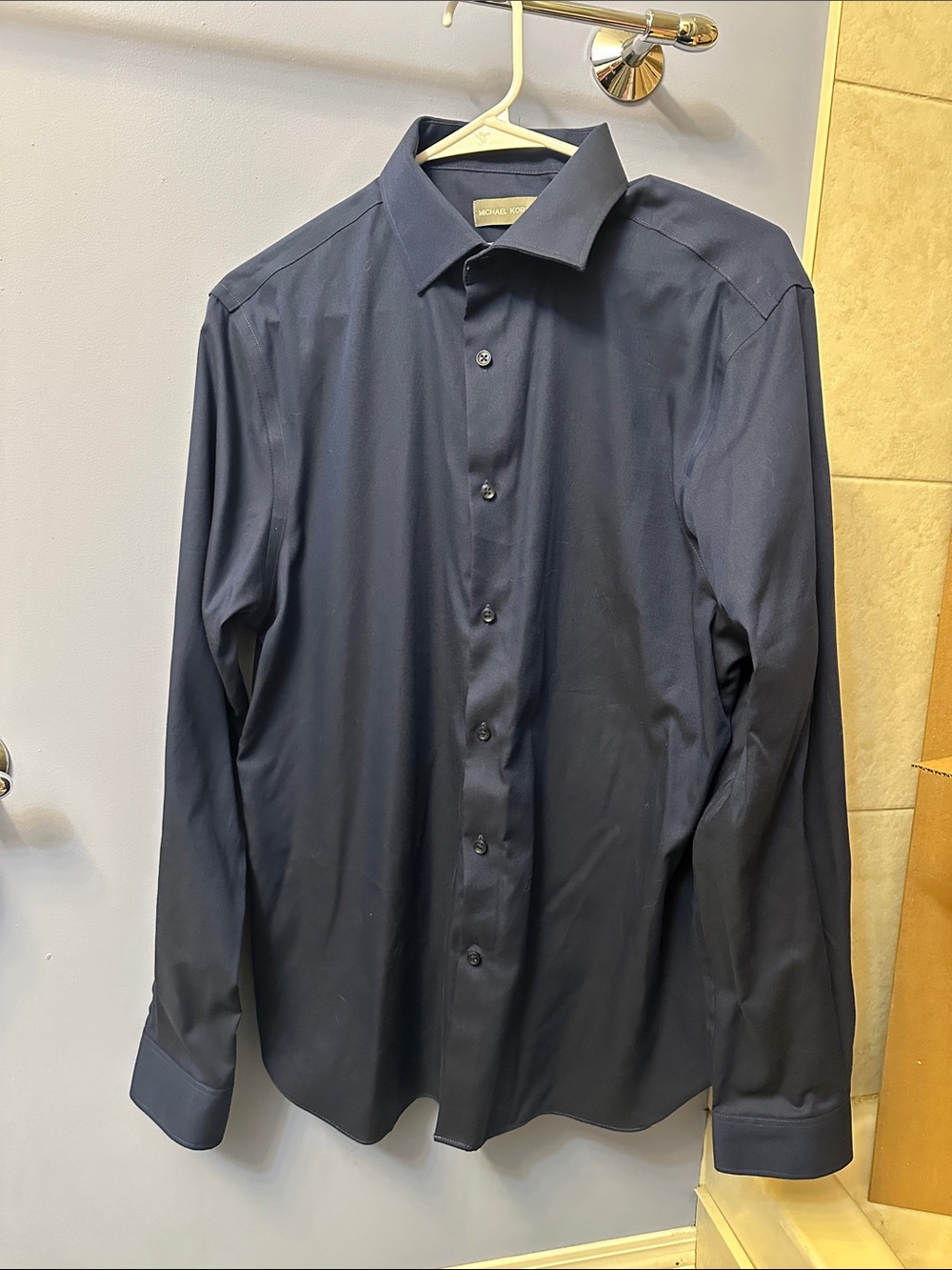 Michael Kors Navy Slim Fit Long-Sleeve Dress Shirt size 16 neck, 34/35 sleeves